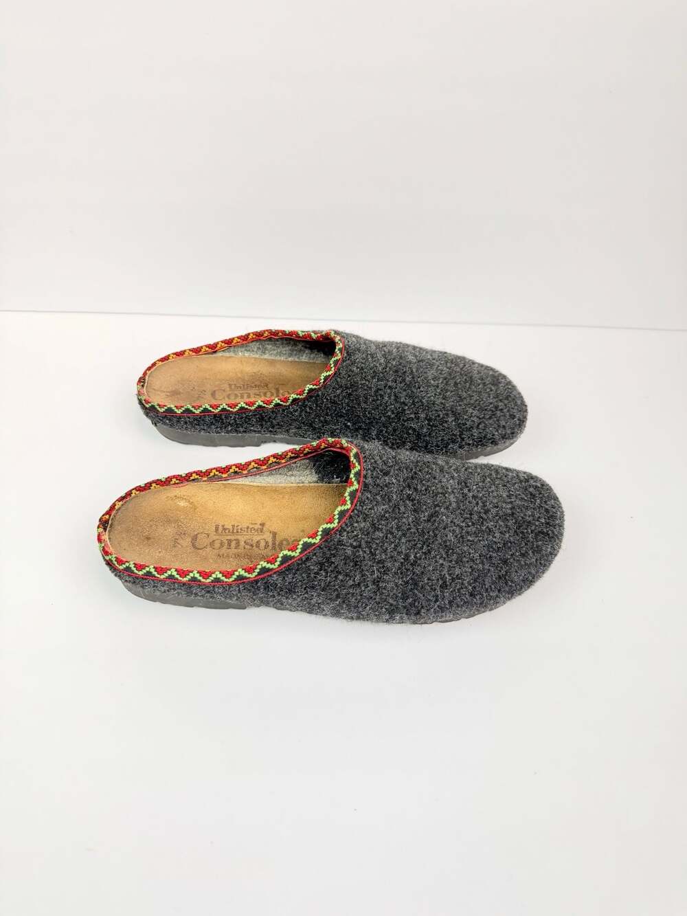 Haflinger Grizzly GZH ZigZag Grey Wool Felt Clogs Slippers 7.5